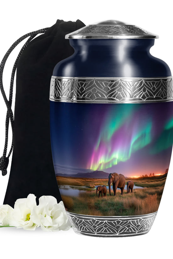 Elephant Family Theme Cremation Urn - Aluminium Memorial Urn For Loved Ones