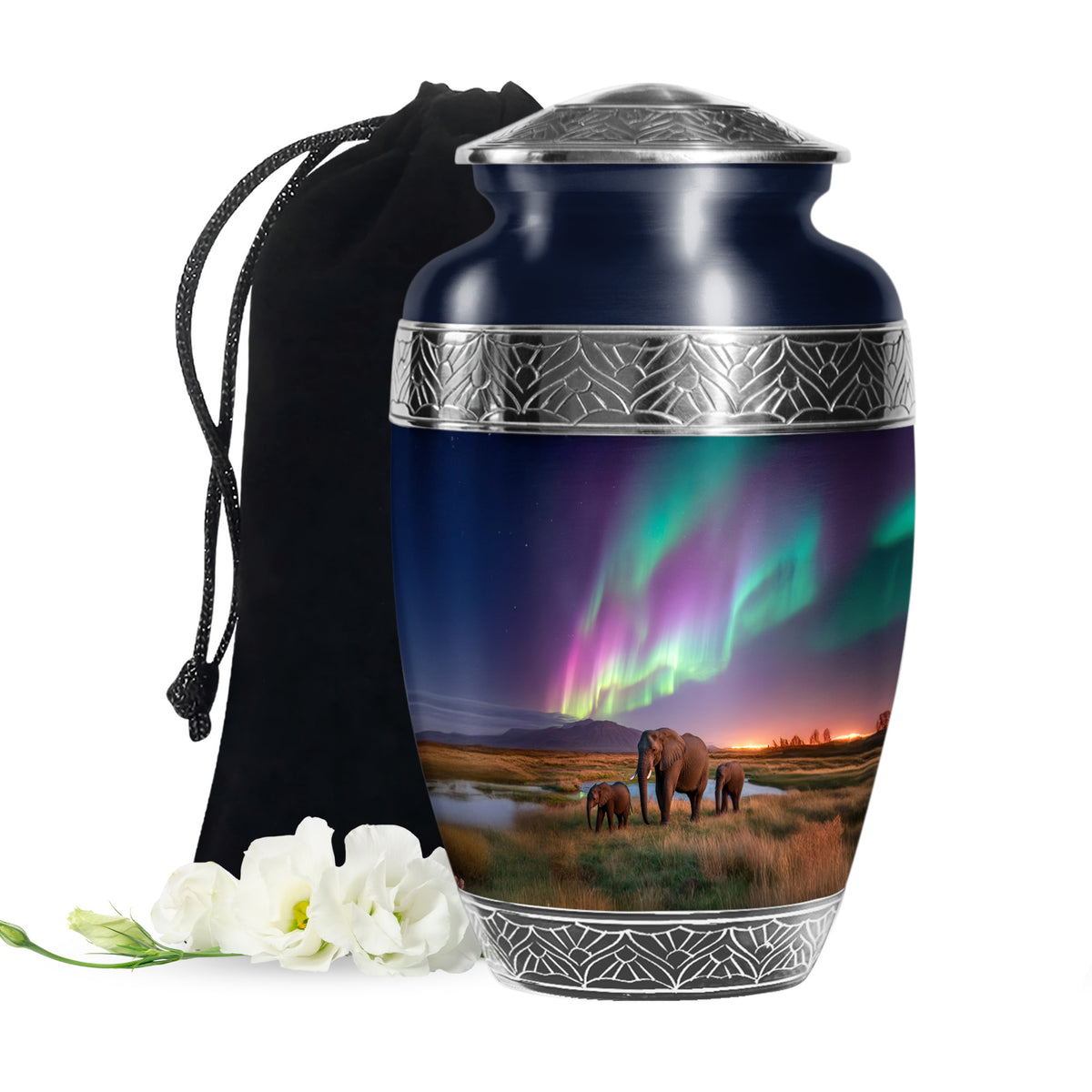 Elephant Family Theme Cremation Urn - Aluminium Memorial Urn For Loved Ones