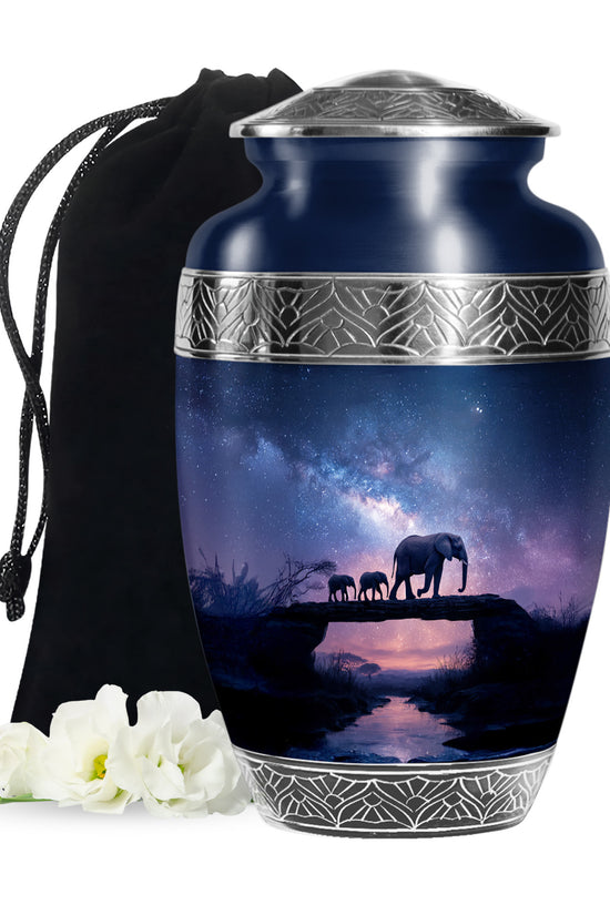 Elephant Family Memorial Urn - Galaxy Theme Funeral Urn For Adult Ashes