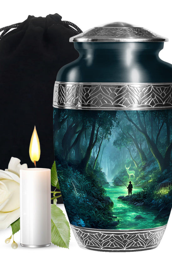 Fisherman Funeral Urn - Nature Wildlife Deer Memorial Urn For Burial