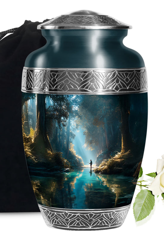 Peaceful Woodland Fishing Memorial Urn - Cremation Urns For Human Ashes