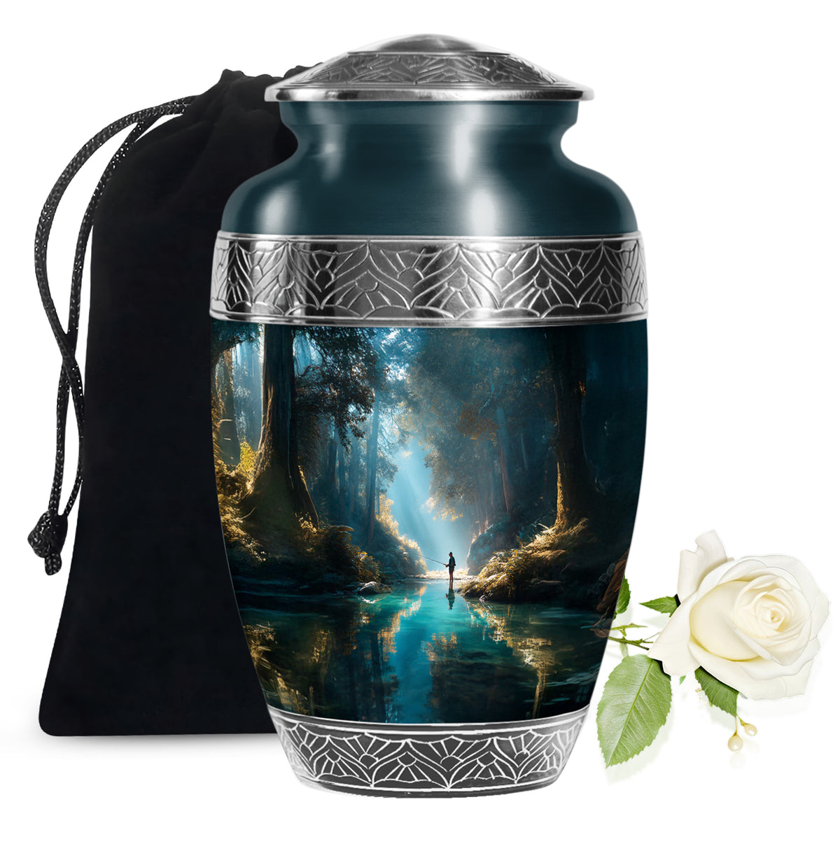 Peaceful Woodland Fishing Memorial Urn - Cremation Urns For Human Ashes