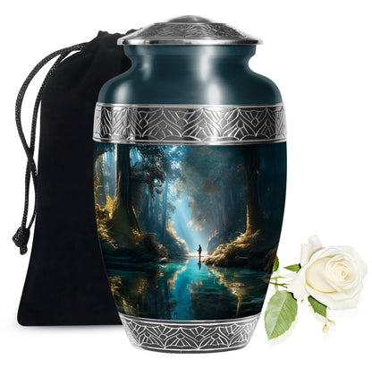 Peaceful Woodland Fishing Memorial Urn - Cremation Urns For Human Ashes