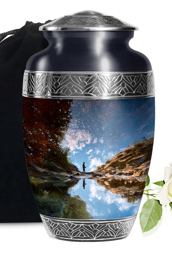Fisherman Nature Memorial Urn - Beautiful Mountain Funeral Urn For Burial
