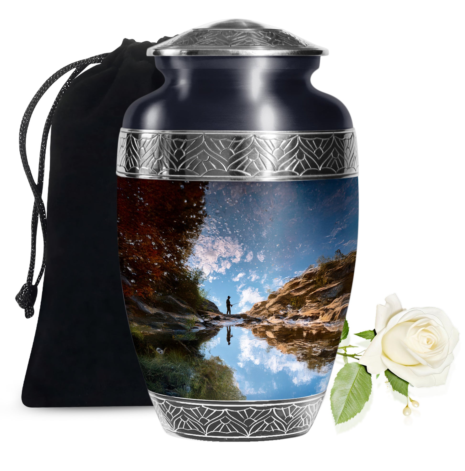 Fisherman Nature Memorial Urn - Beautiful Mountain Funeral Urn For Burial