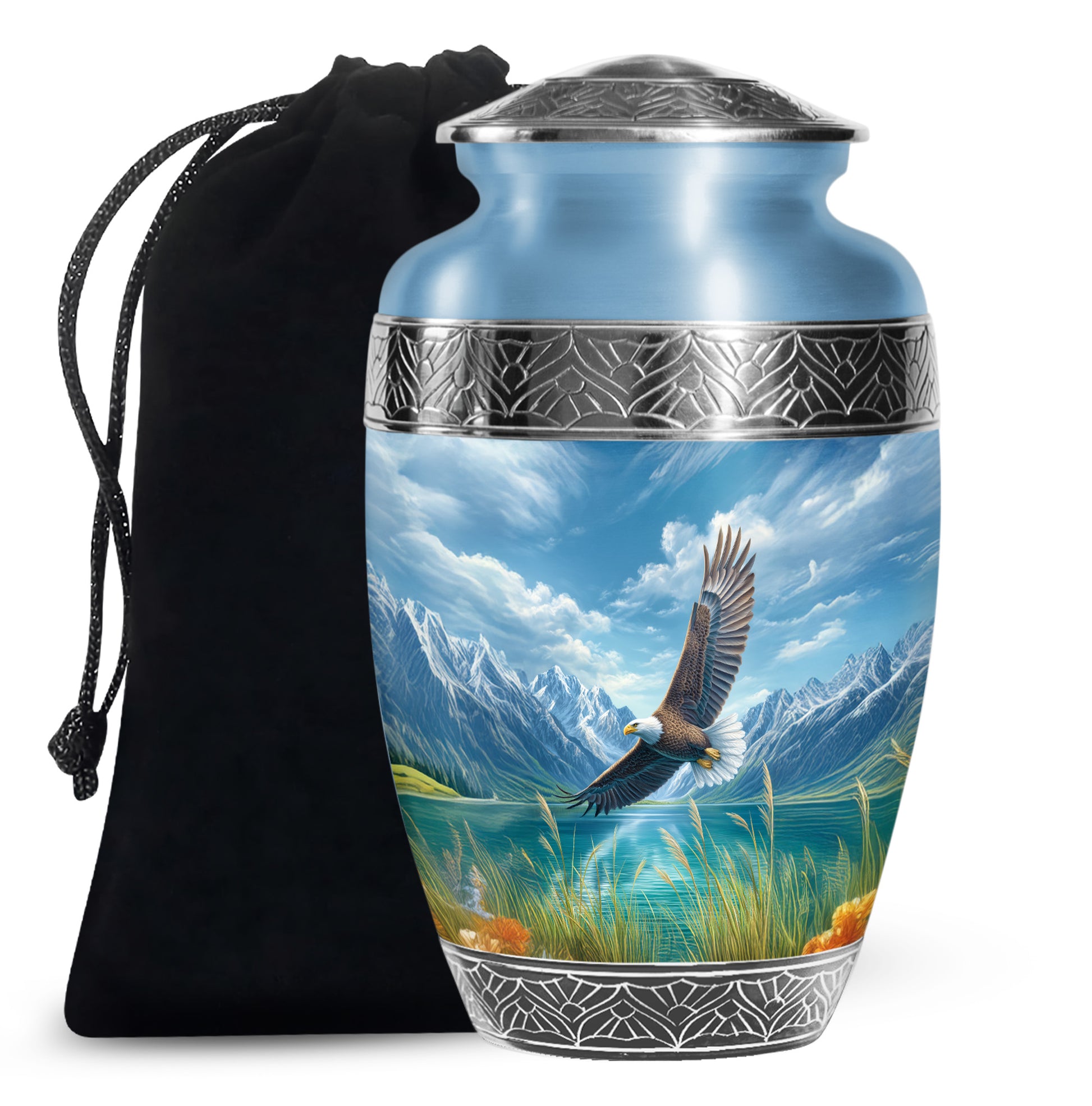 Beautiful Flying Eagle Cremtion Urn - Aluminium Memorial Urn For Loved Ashes