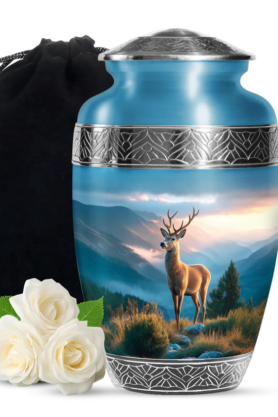 Majestic Deer Cremation Urn - Mountain Scenic Landscape Urn For Ashes