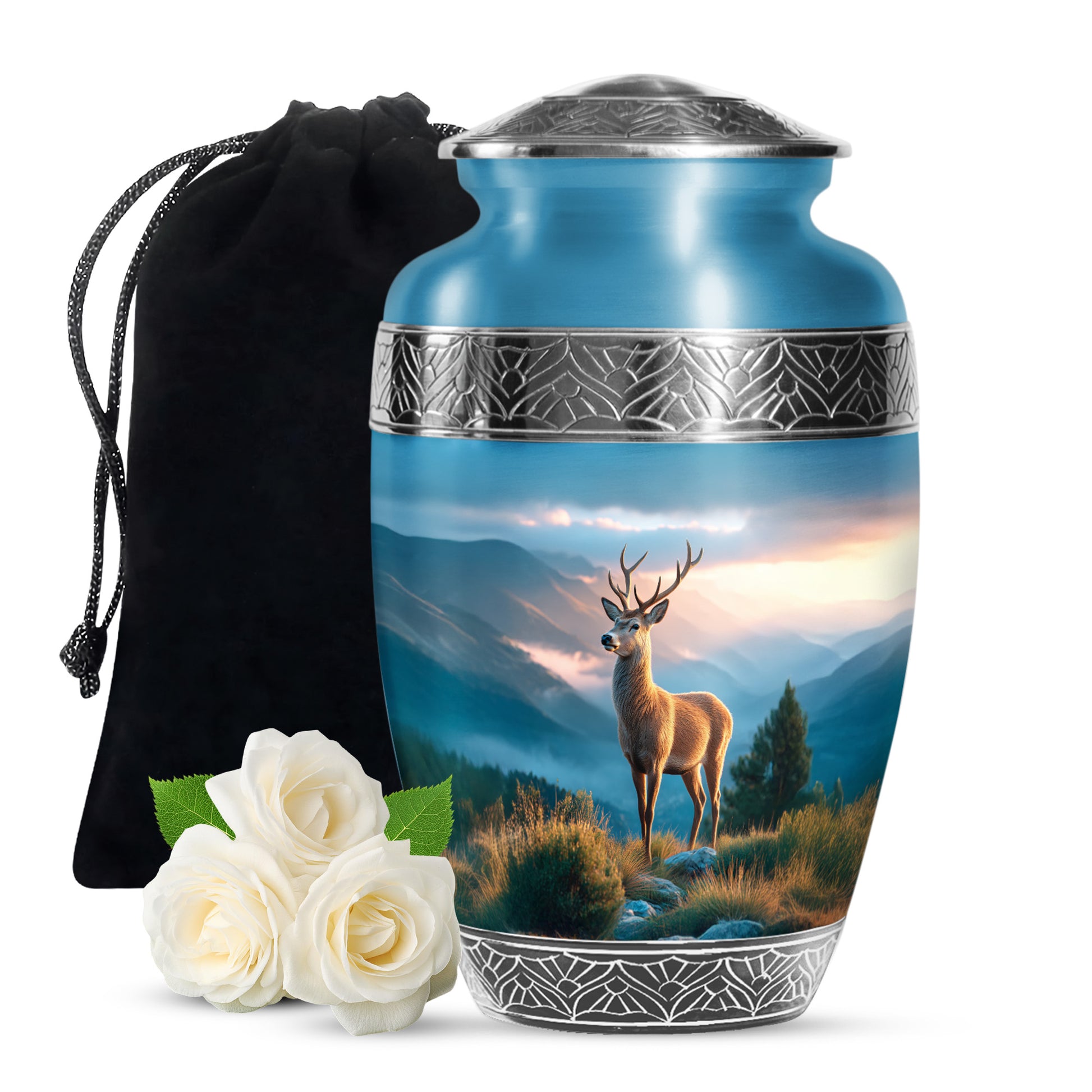 Majestic Deer Cremation Urn - Mountain Scenic Landscape Urn For Ashes
