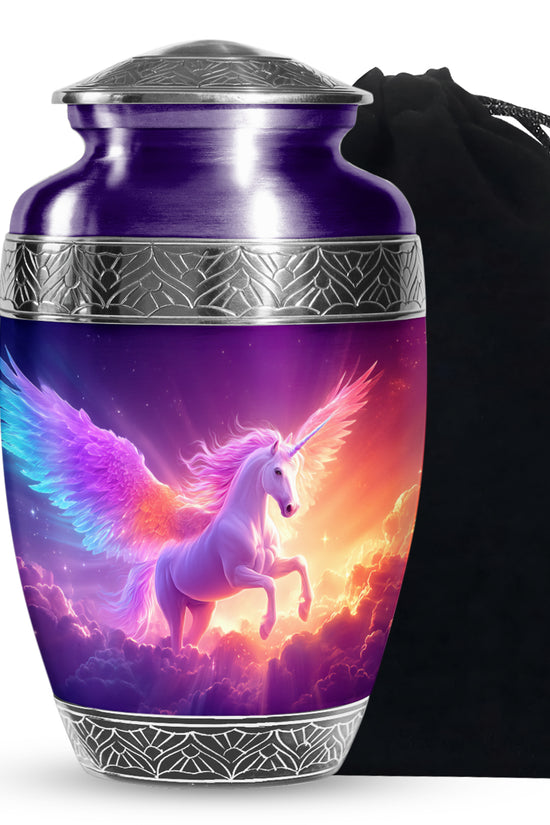 Purple Unicorn Cremation Urn - Aluminium Large Memorial Urn For Ashes