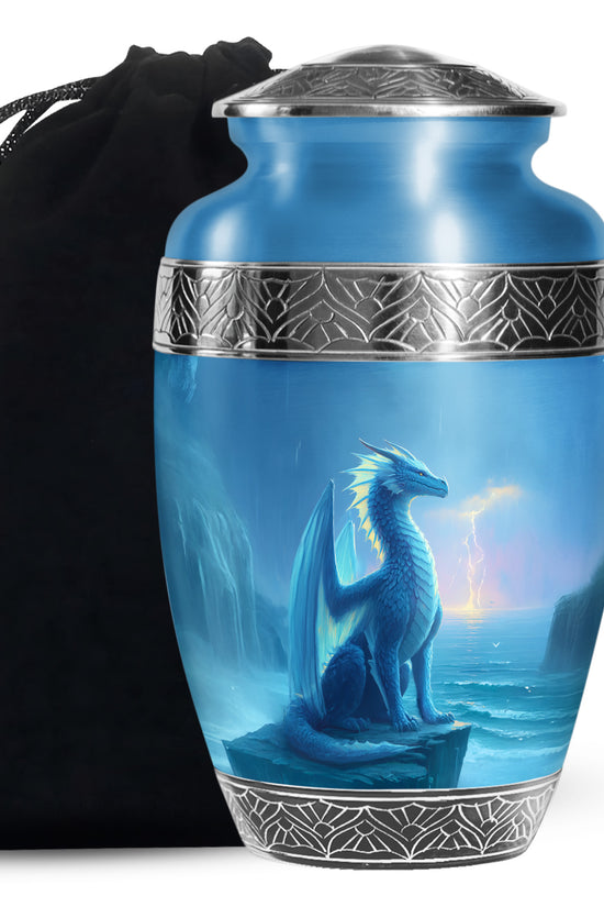 Blue Dragon Cremation Urn - Blue Aluminium Funeral Urn For Ashes