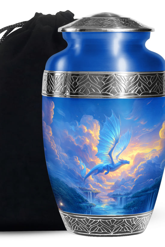 Blue Flying Dragon Cremation Urn - Beautiful Funeral Urn For Burial