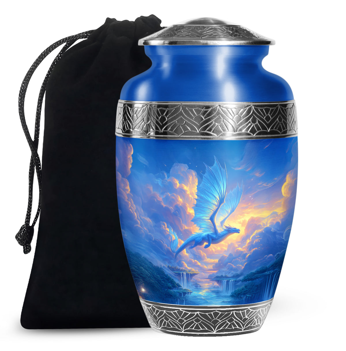 Blue Flying Dragon Cremation Urn - Beautiful Funeral Urn For Burial