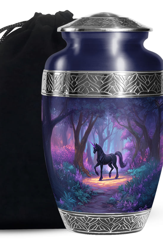 Black Unicorn Cremation Urn - Forest Memorial Urn For Male & Female
