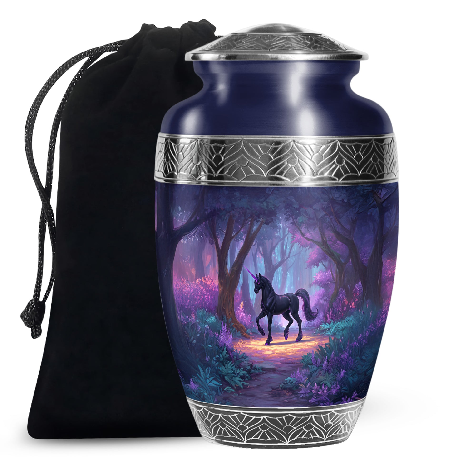 Black Unicorn Cremation Urn - Forest Memorial Urn For Male & Female