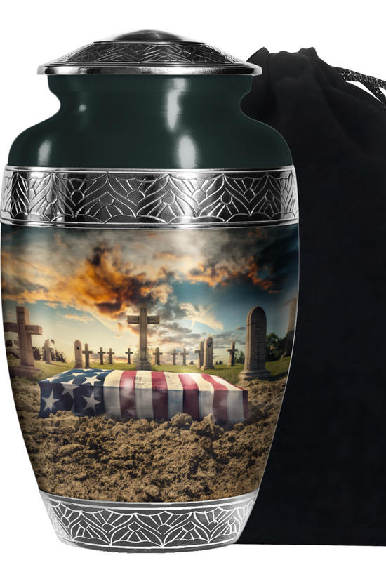 American Flag Cremation Urn - Military Tribute Memorial Urn For Male & Female