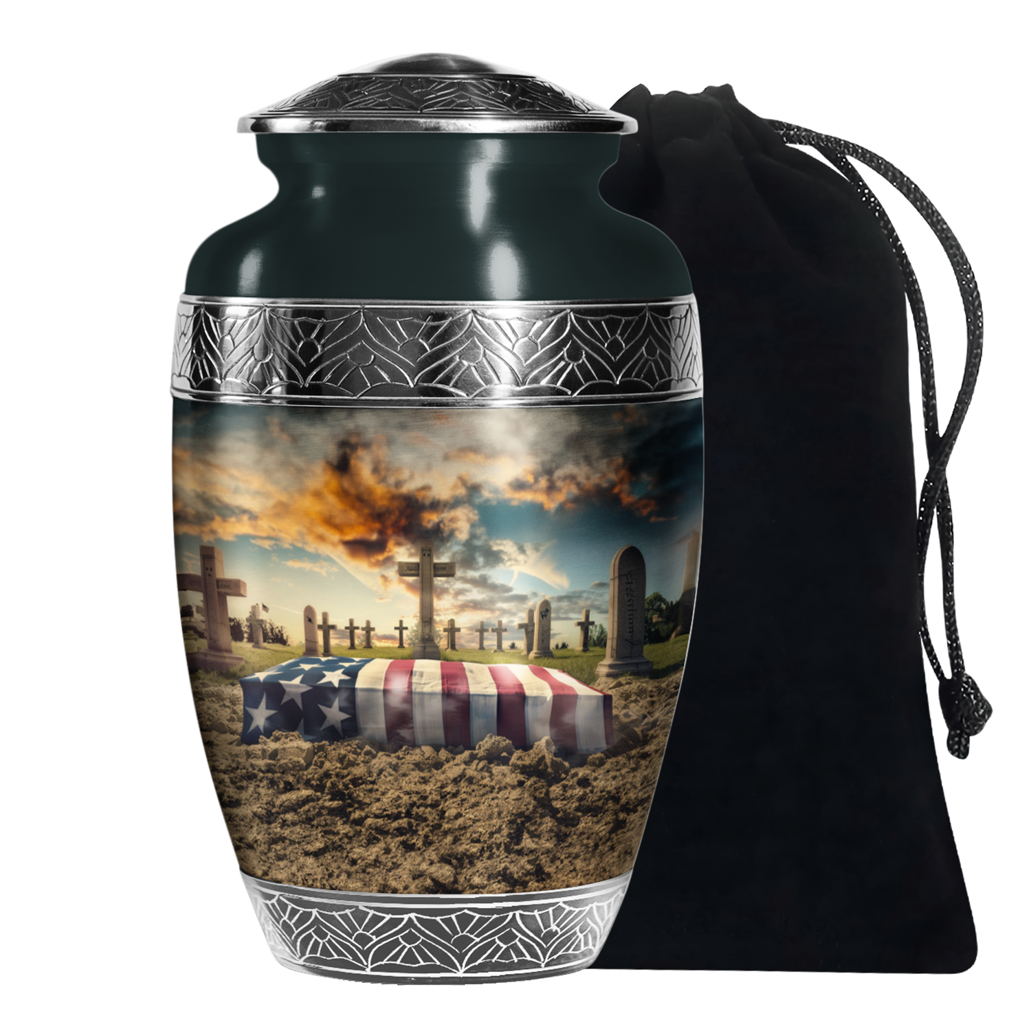 American Flag Cremation Urn - Military Tribute Memorial Urn For Male & Female