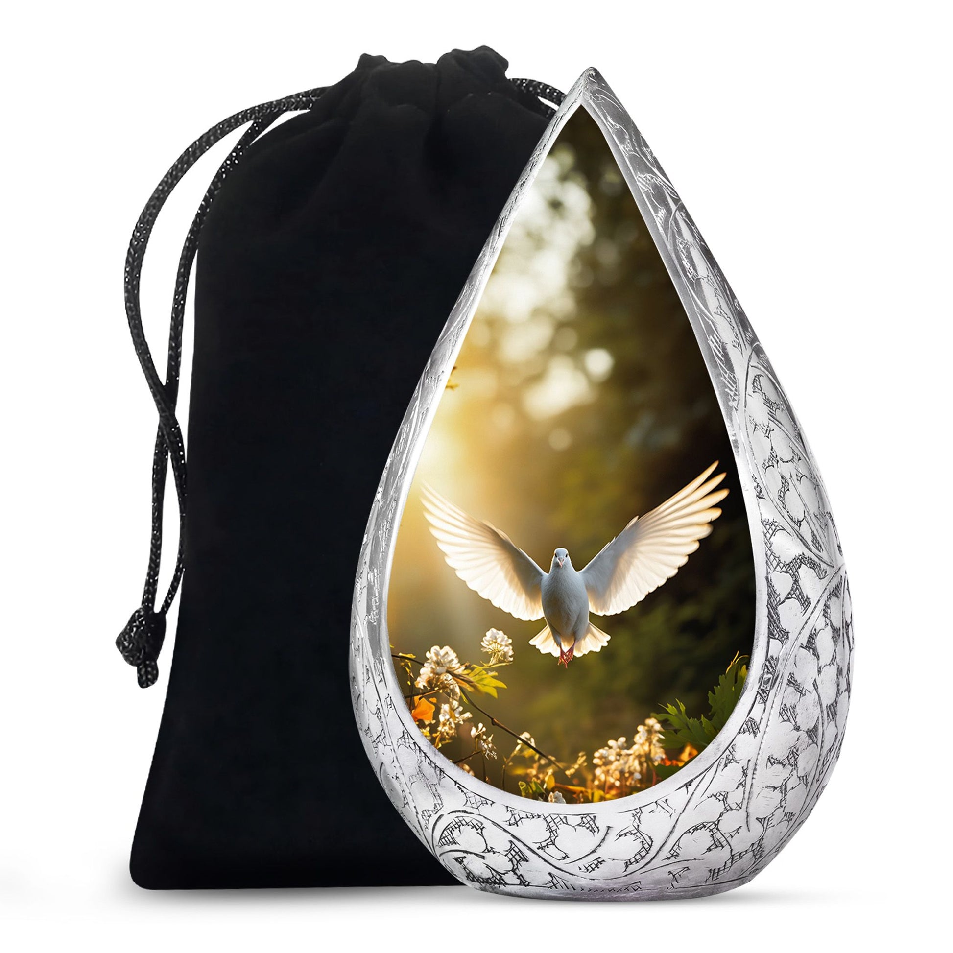 Dove Bird Tribute Cremation Urn - Aluminium Memorial Urn For Burial