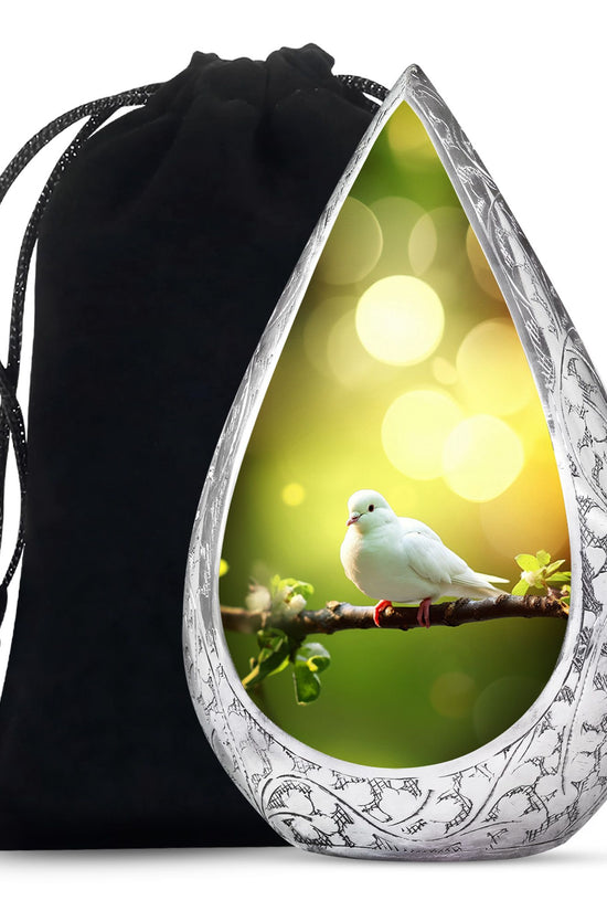 White Dove Funeral Urn - Aluminium Memorial Urn For Human Ashes