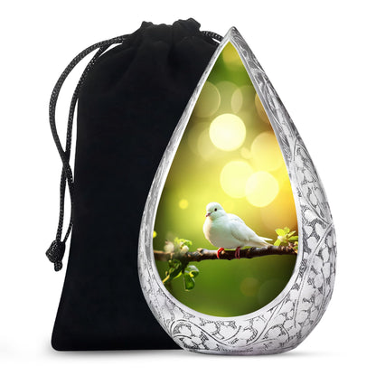 White Dove Funeral Urn - Aluminium Memorial Urn For Human Ashes