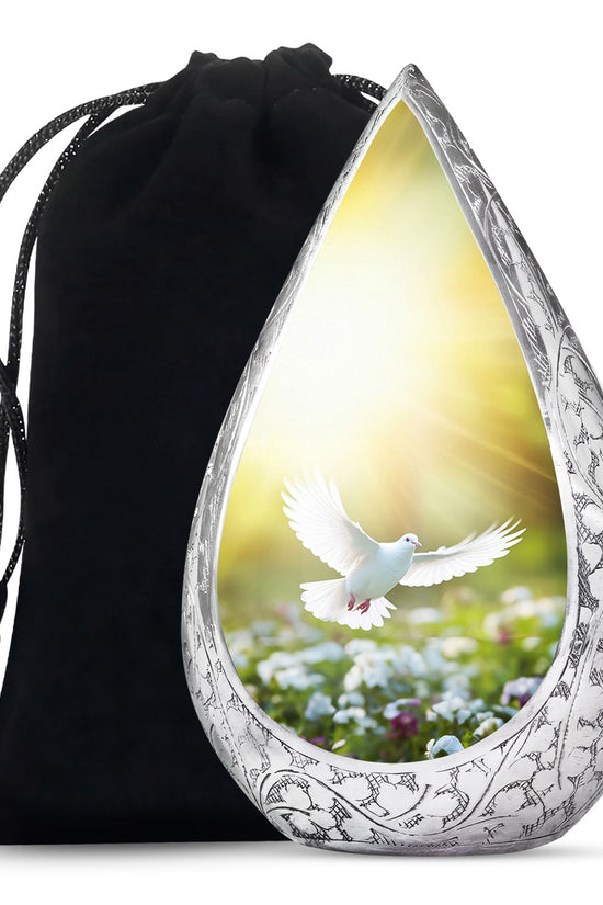 Peaceful White Dove Cremation Urn - Golden Memorial Urn For Human Ashes