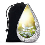 Peaceful White Dove Cremation Urn - Golden Memorial Urn For Human Ashes