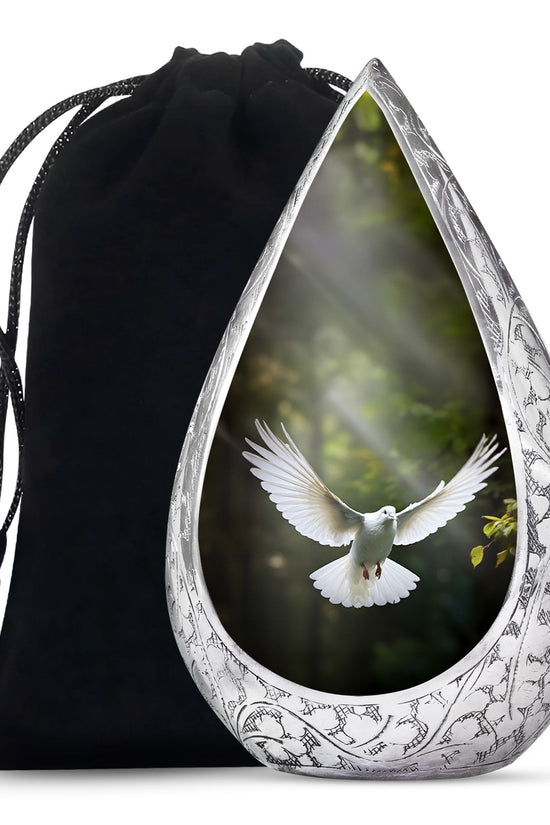 Flying Dove Theme Funeral Urn - Aluminium Large Urn For Male