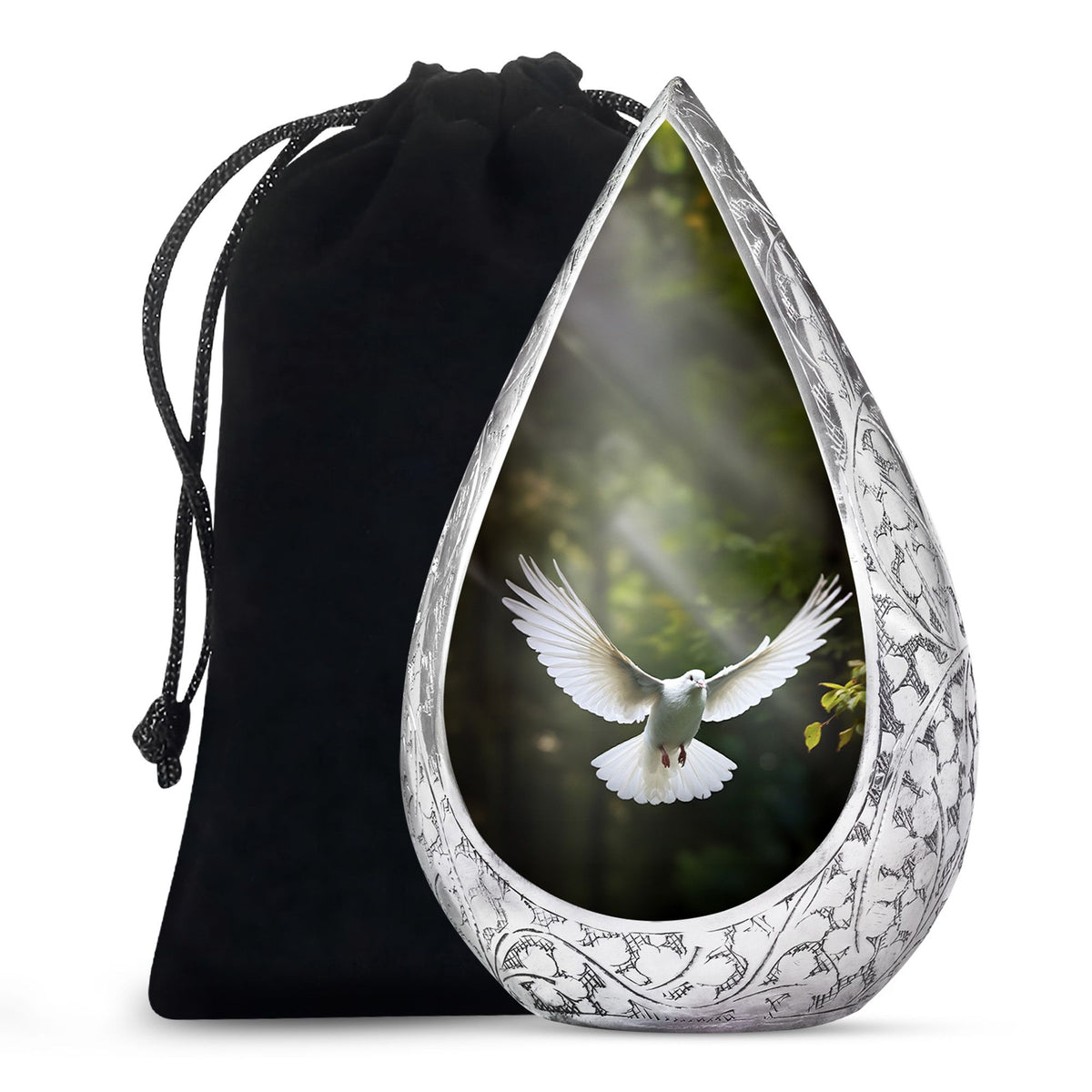 Flying Dove Theme Funeral Urn - Aluminium Large Urn For Male