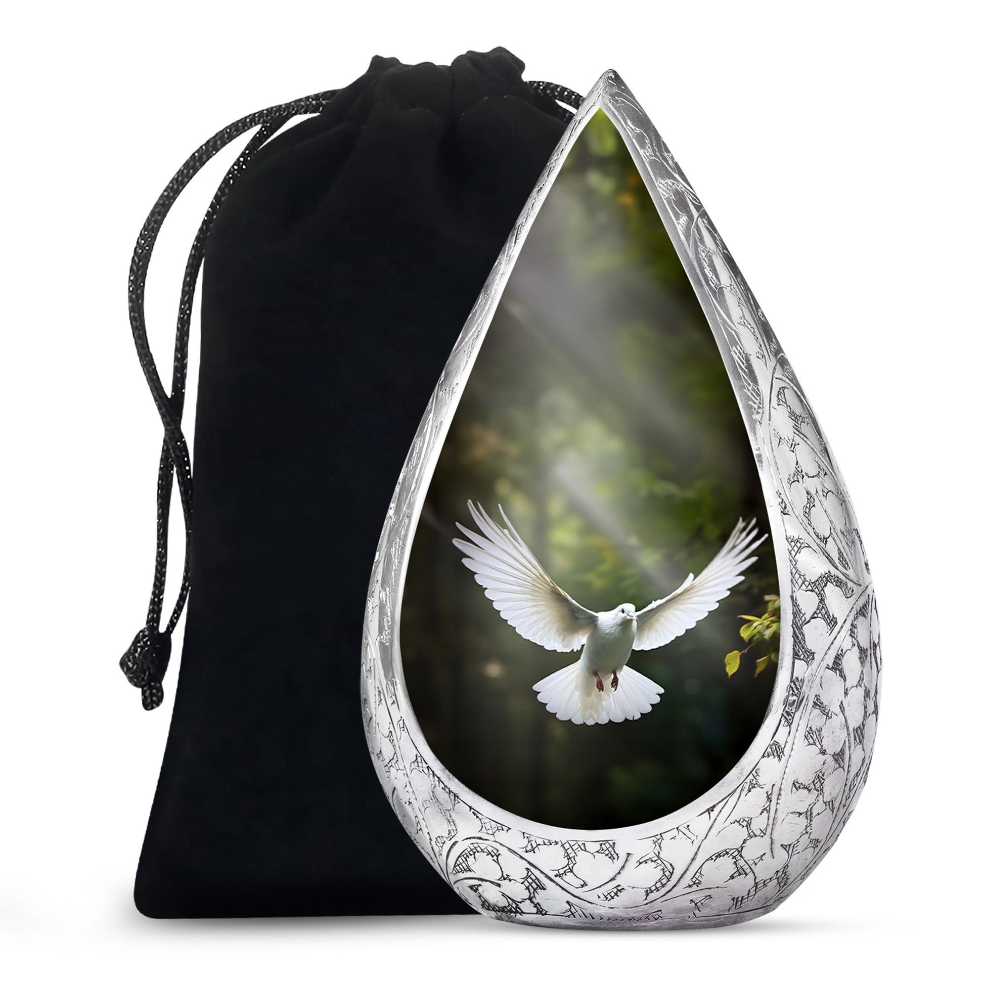 Flying Dove Theme Funeral Urn - Aluminium Large Urn For Male