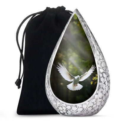 Flying Dove Theme Funeral Urn - Aluminium Large Urn For Male