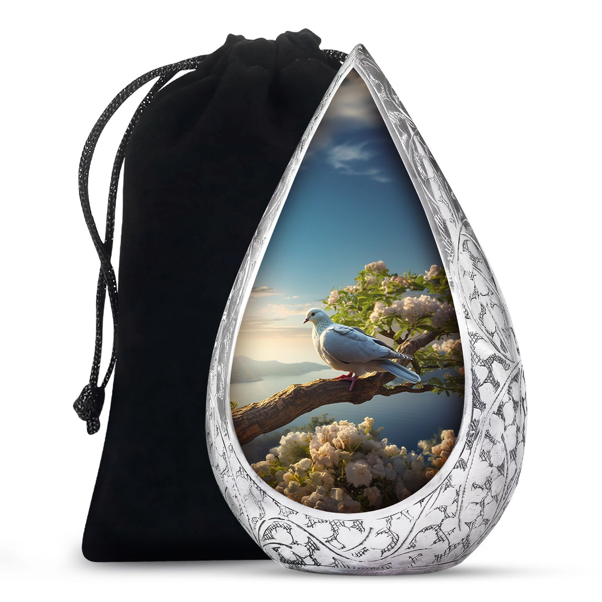 Dove Theme Funeral Urn - Aluminum Urn For Loved Ones