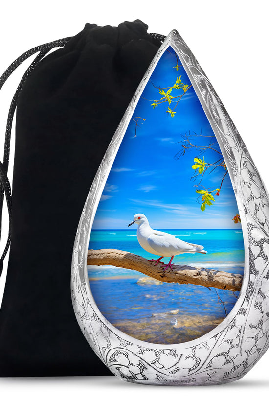 Dove Large Cremation Urn - Blue Aluminum Funeral Urn For Ashes