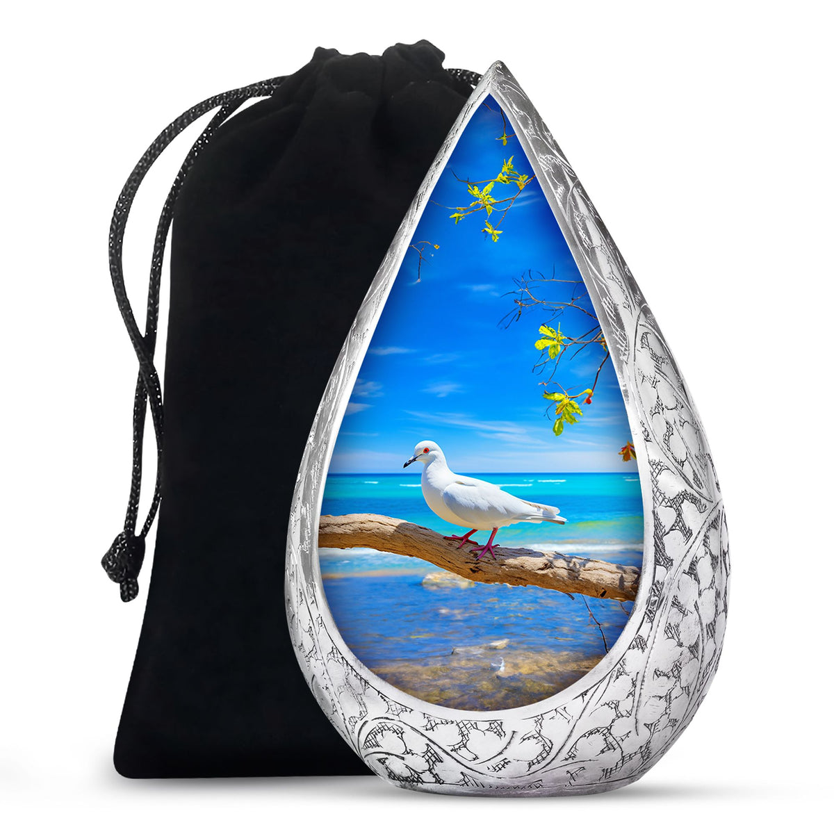 Dove Large Cremation Urn - Blue Aluminum Funeral Urn For Ashes