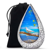 Dove Large Cremation Urn - Blue Aluminum Funeral Urn For Ashes