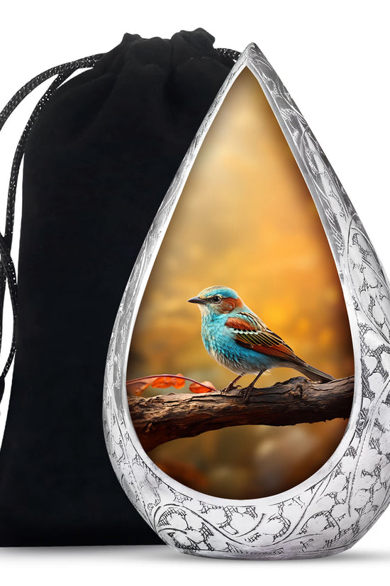 Blue Sparrow Bird Memorial Urn - Decorative Funeral Urn For Human Ashes