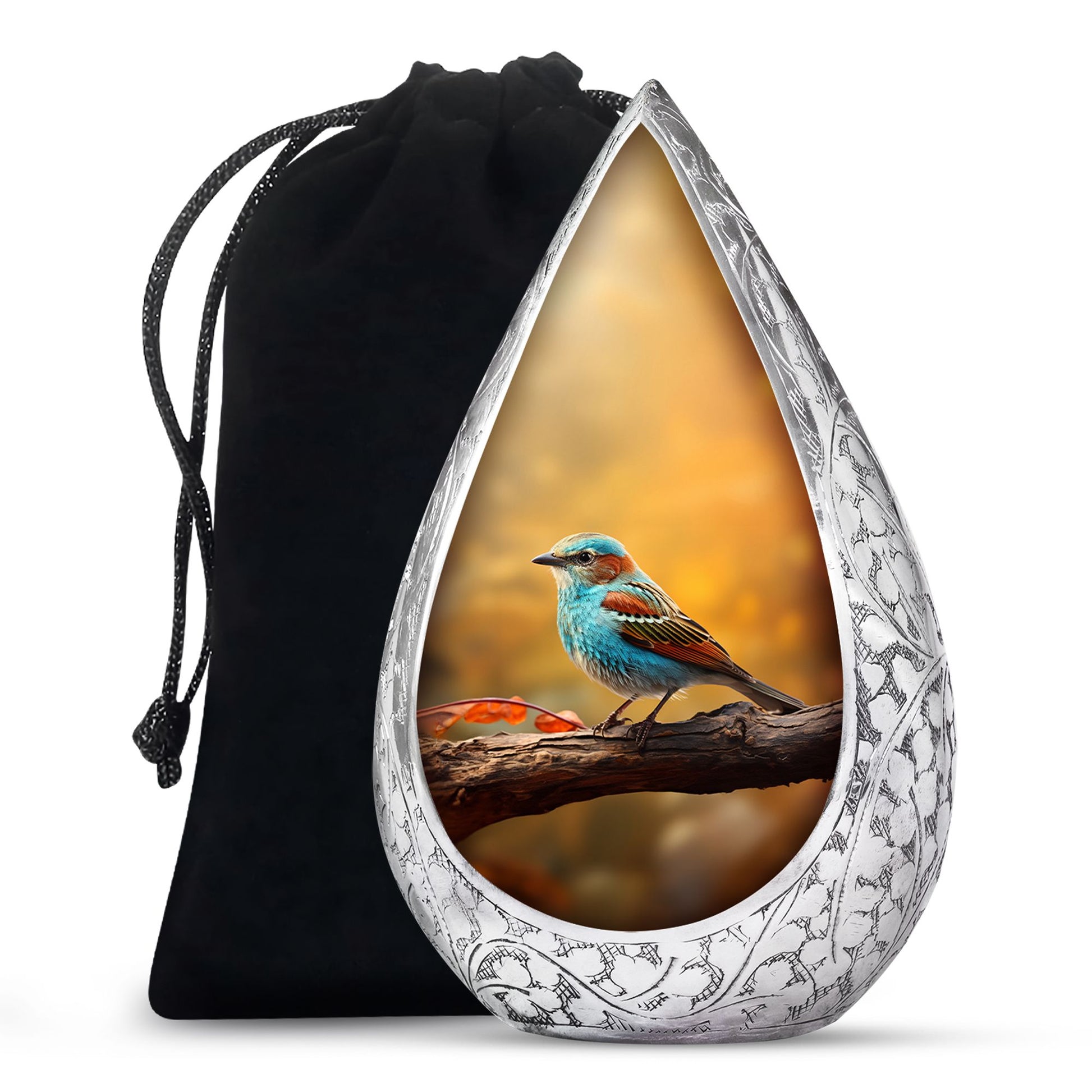 Blue Sparrow Bird Memorial Urn - Decorative Funeral Urn For Human Ashes