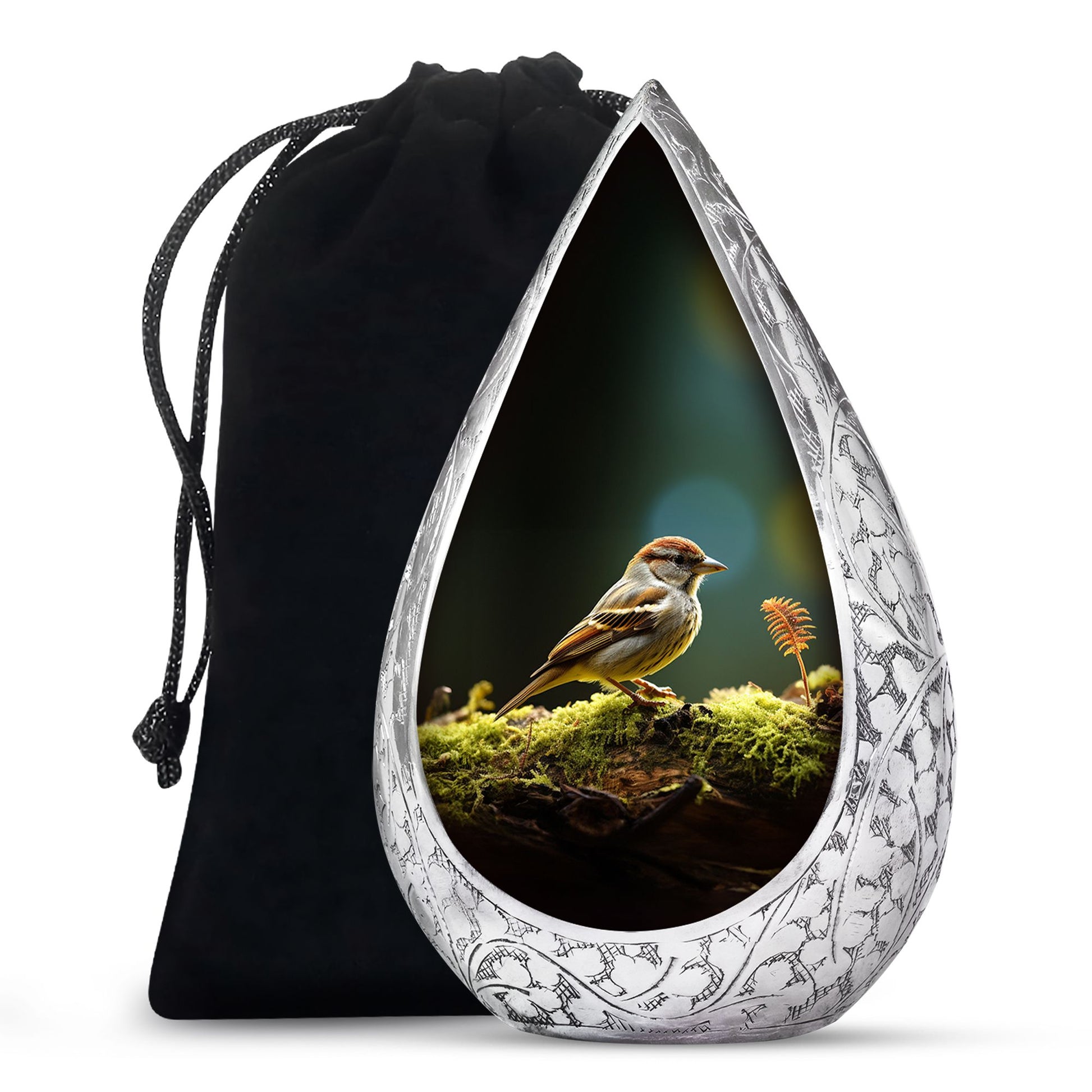 Forest Sparrow Cremation Urn - Nature Funeral Urn For Adult Ashes