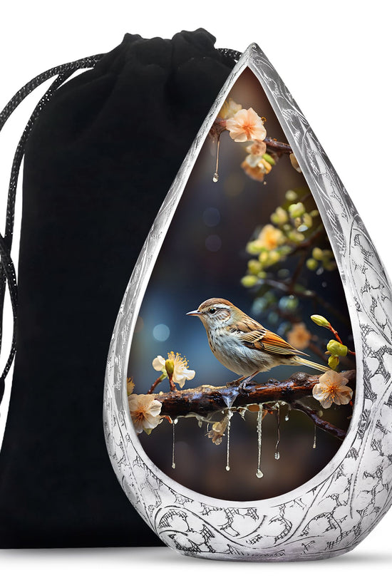 Scenic Sparrow Bird Memorial Urn - Decorative Cremation Urn For Ashes