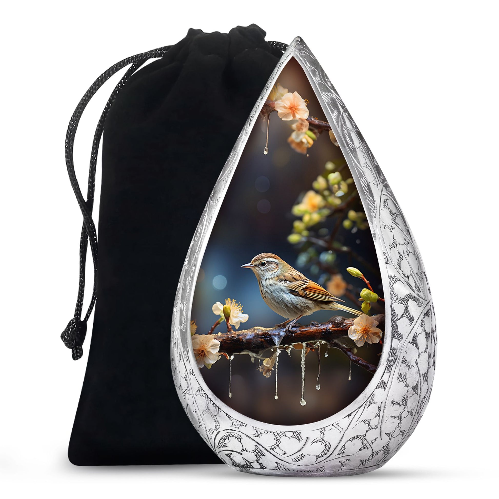 Scenic Sparrow Bird Memorial Urn - Decorative Cremation Urn For Ashes