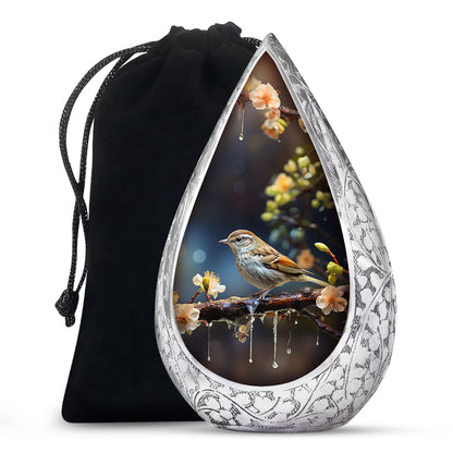 Scenic Sparrow Bird Memorial Urn - Decorative Cremation Urn For Ashes