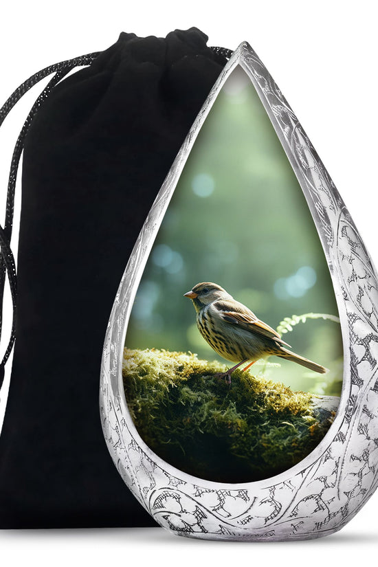 Forest Sparrow Funeral Urn - Aluminium Memorial Urn For Adult Ashes