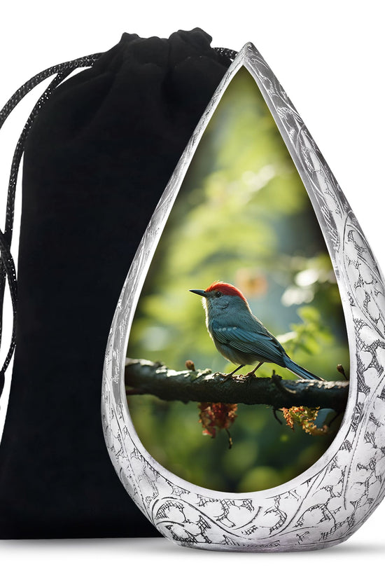 Green Sparrow Bird Memorial Urn - Large Funeral Urn For Human Ashes