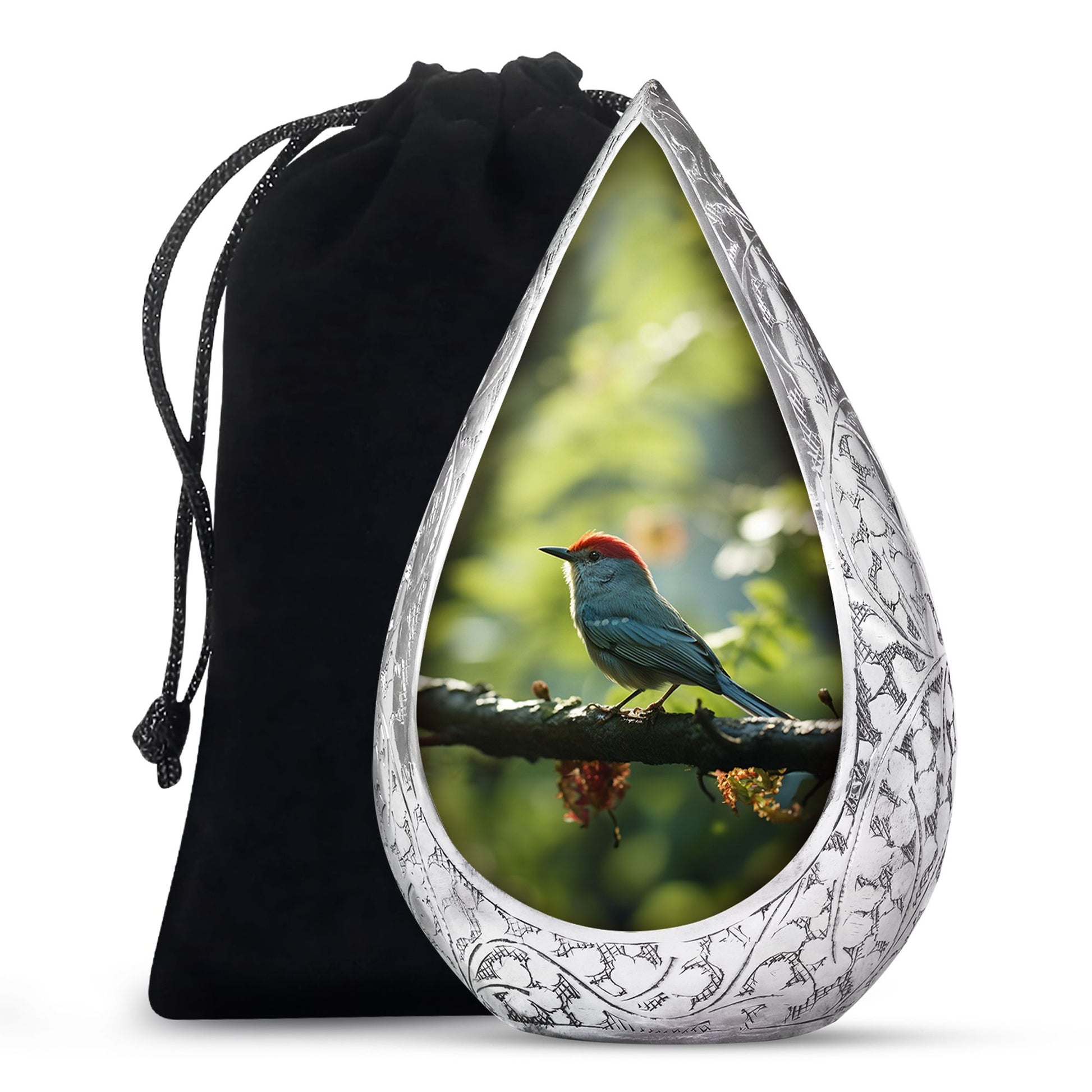 Green Sparrow Bird Memorial Urn - Large Funeral Urn For Human Ashes
