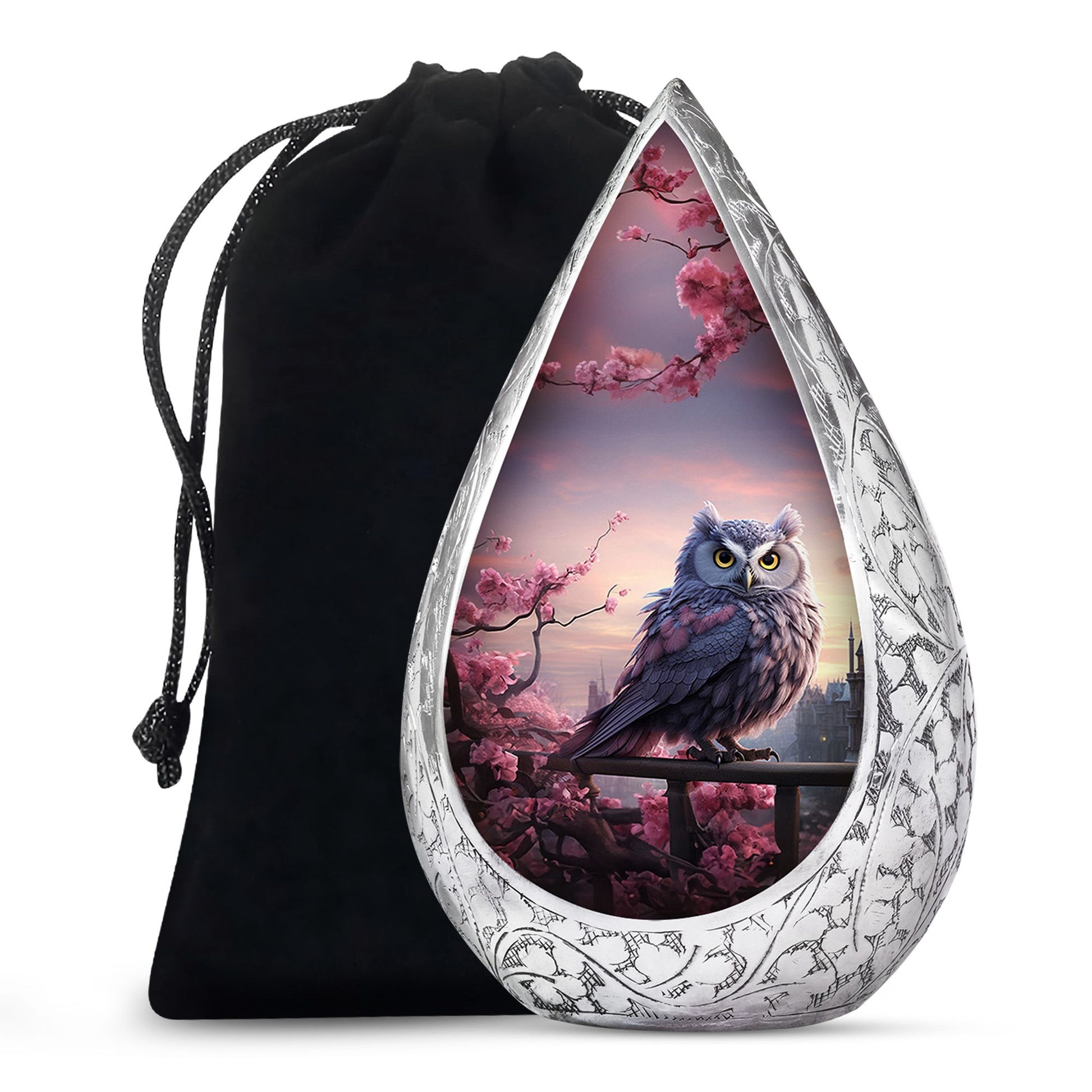 Purple Owl Cremation Urn - Elegant Memorial Urn For Human Ashes