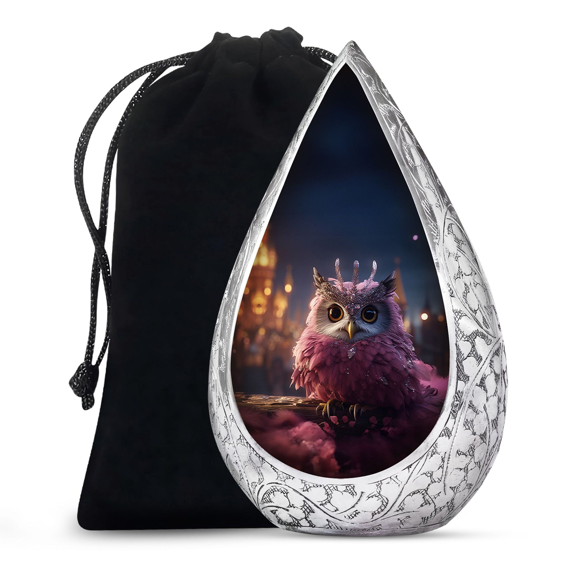 Pink Owl Cremation Urn - Elegant Memorial Urn For Burial