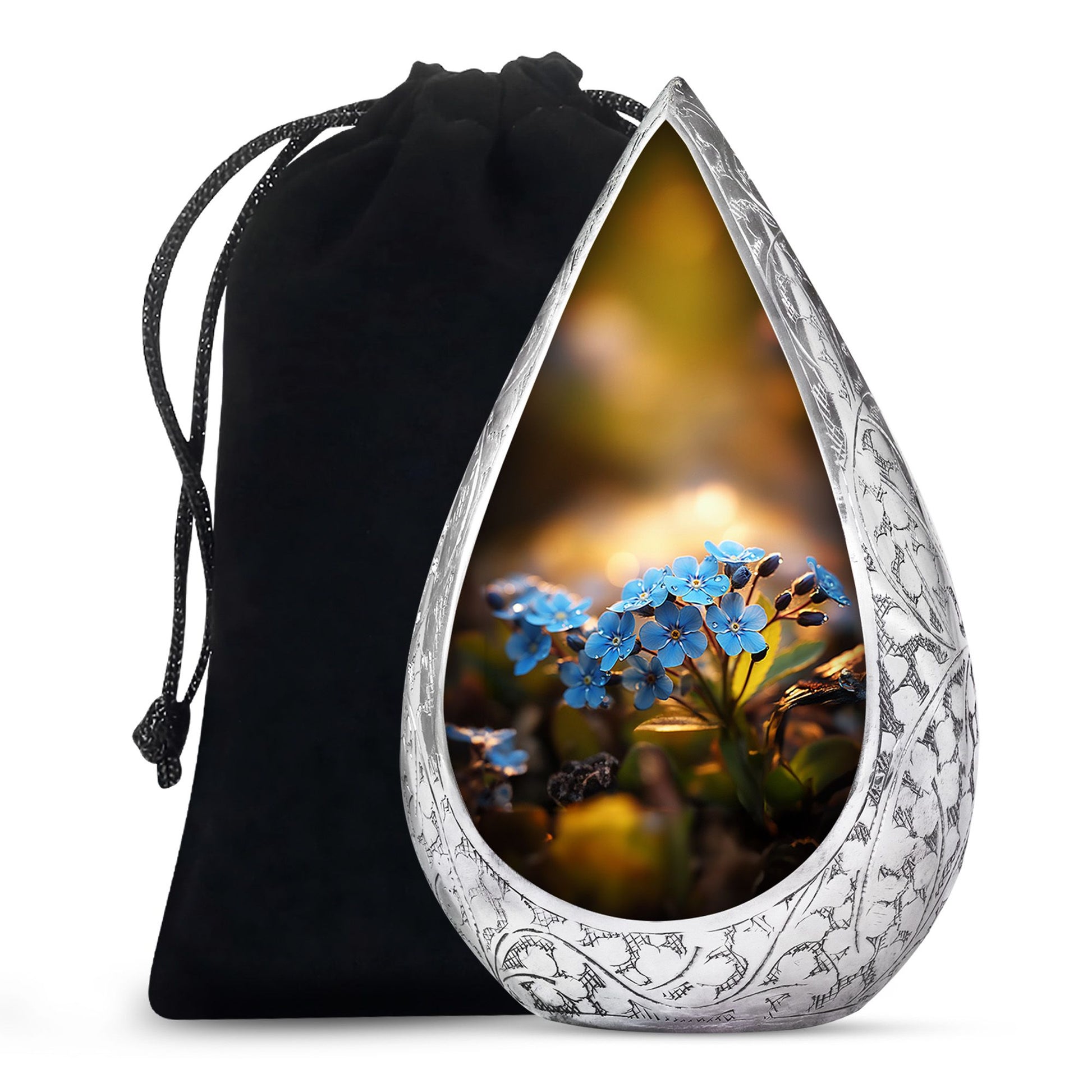 Scorpion Grass Memorial Urn - Elegant Floral Funeral Urn For Adult Ashes
