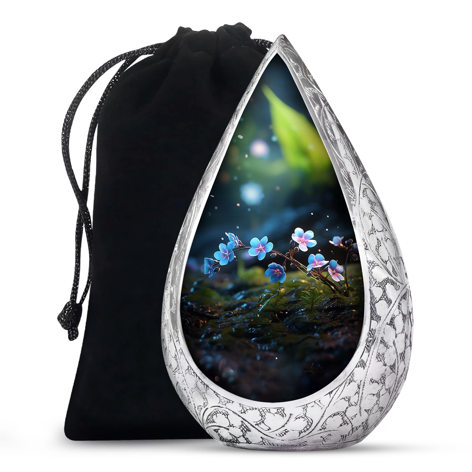 Scorpion Grass Aluminium Urn For Human Ashes - Large Floral Urn