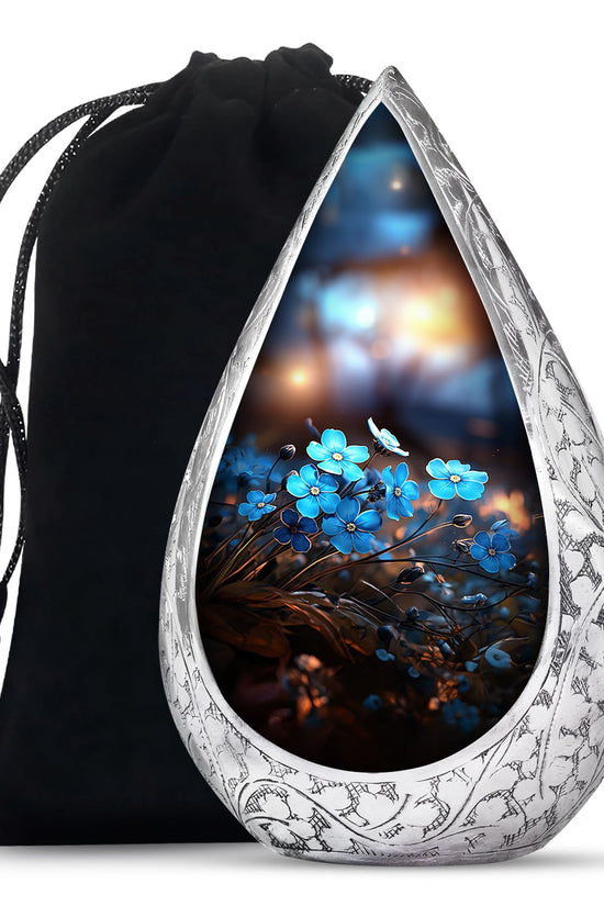 Blue Flower Large Cremation Urn - Memorial Urn For Adult Ashes
