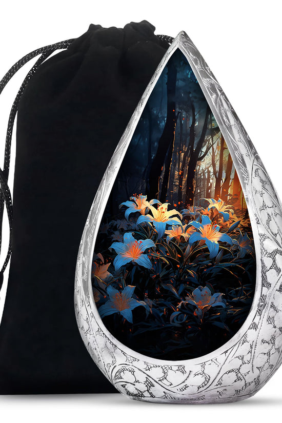 Floral Lily Memorial Urn - Cremation Urn For Human Ashes