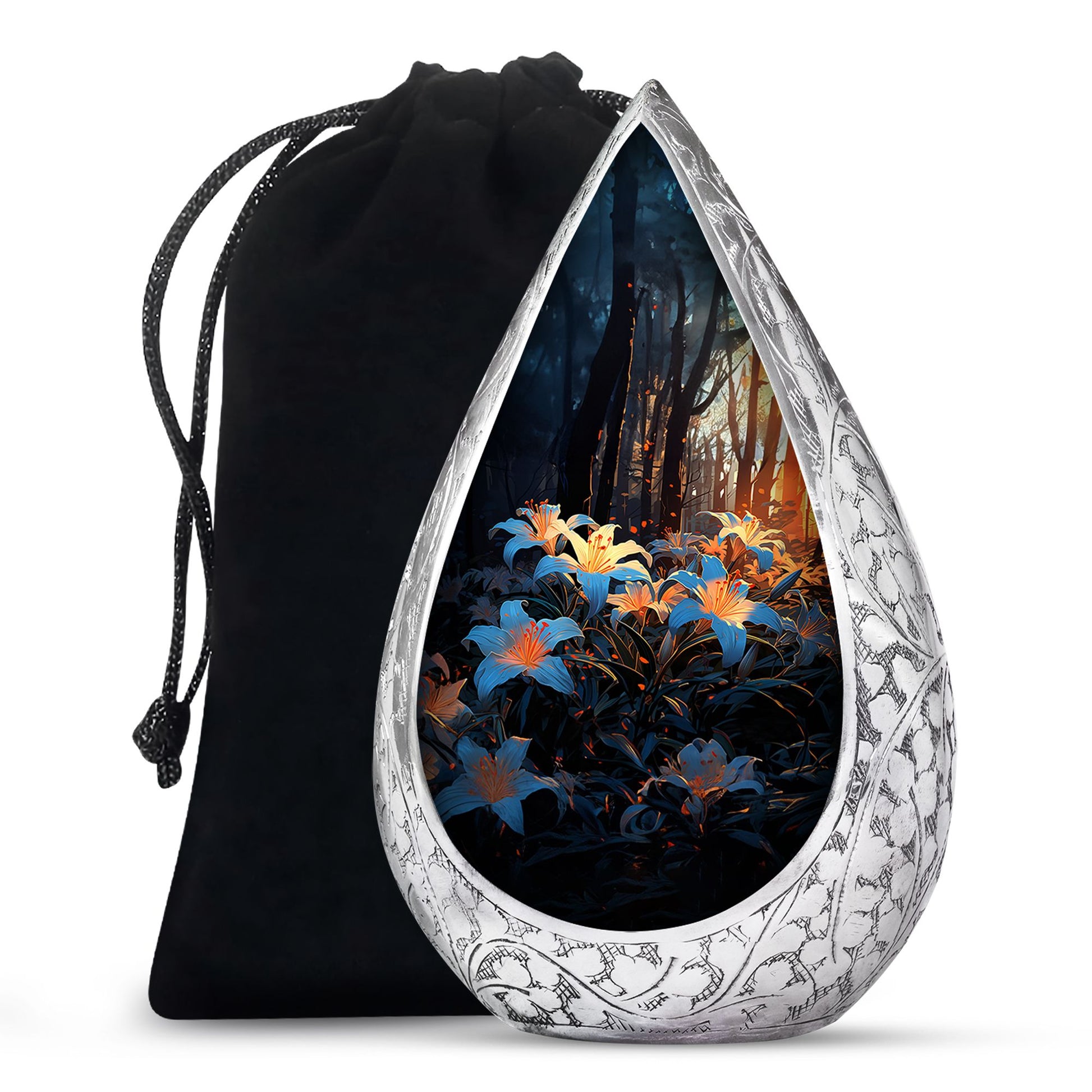 Floral Lily Memorial Urn - Cremation Urn For Human Ashes