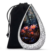 White Lily Cremation Aluminum Urn - Large Funeral Urn For Ashes